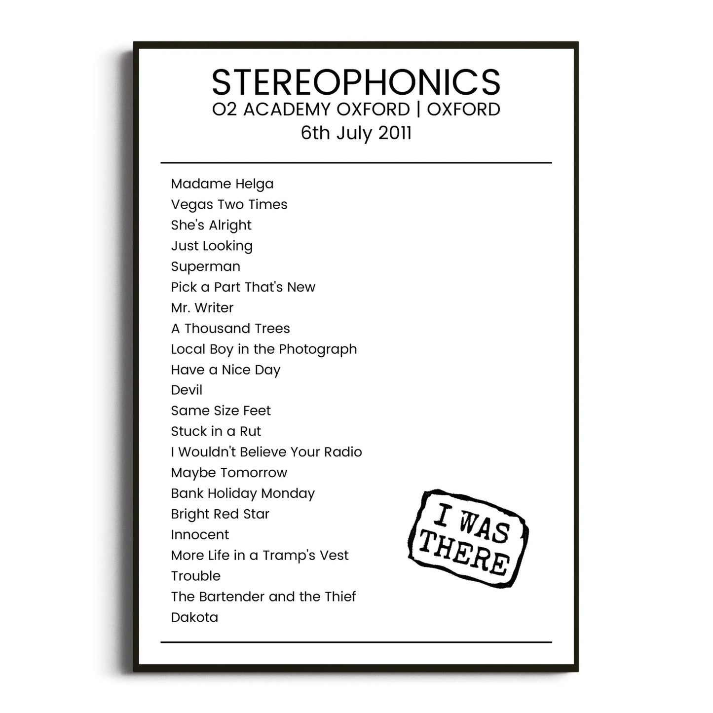 Stereophonics Oxford 06 July 2011 Setlist Poster