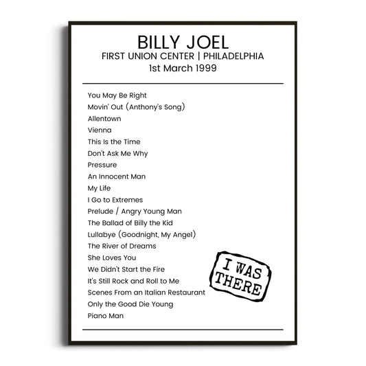 Billy Joel Philadelphia 01 March 1999 Setlist Poster