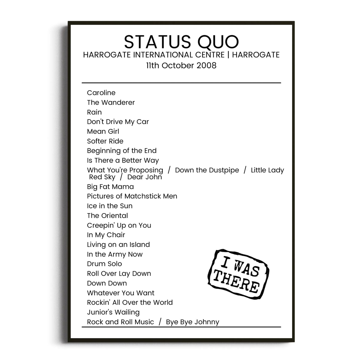 Status Quo Harrogate 11 October 2008 Setlist Poster