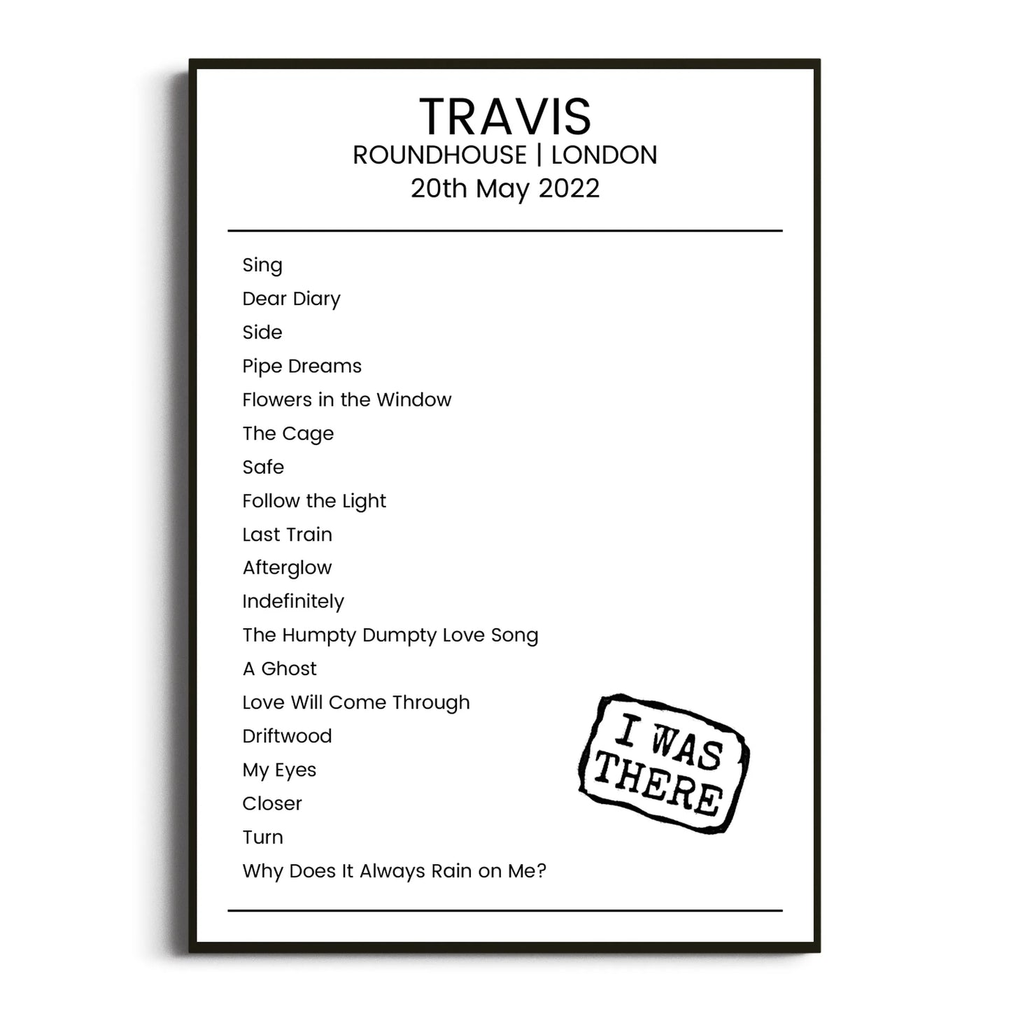 Travis London 20 May 2022 Setlist Poster