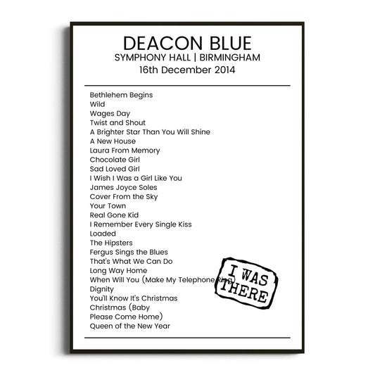 Deacon Blue Birmingham 16 December 2014 Setlist Poster