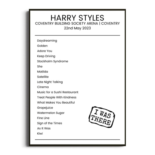 Harry Styles Coventry 22 May 2023 Setlist Poster