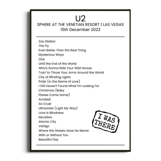 U2 Las Vegas 15 December 2023 Setlist Poster