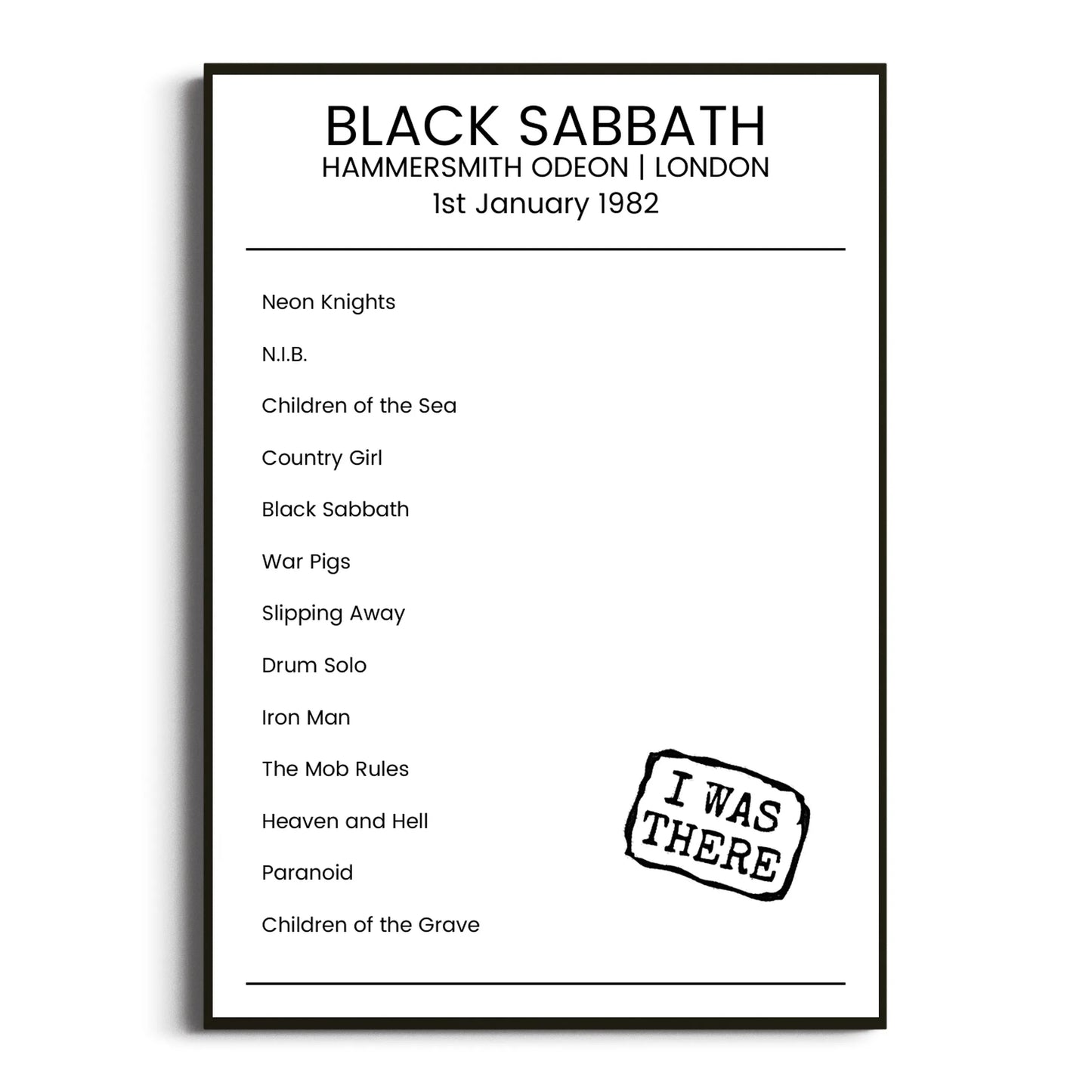 Black Sabbath London 01 January 1982 Setlist Poster