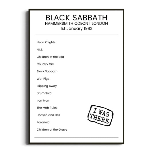 Black Sabbath London 01 January 1982 Setlist Poster