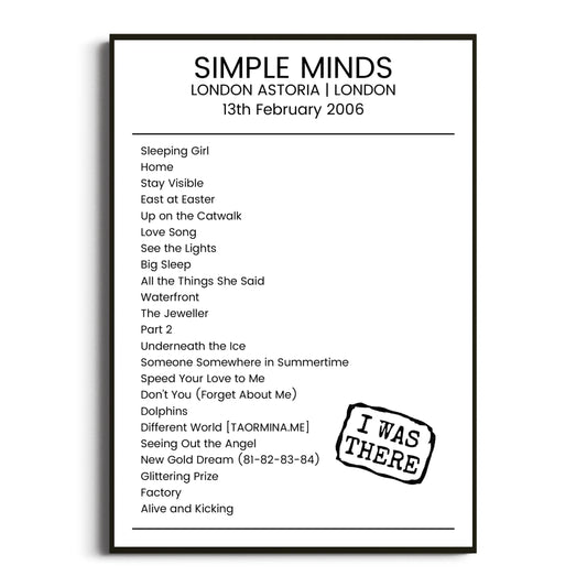 Simple Minds London 13 February 2006 Setlist Poster