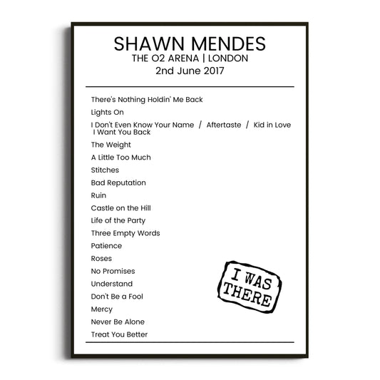 Shawn Mendes London 02 June 2017 Setlist Poster