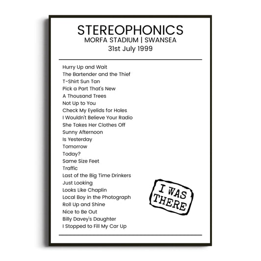 Stereophonics Swansea 31 July 1999 Setlist Poster