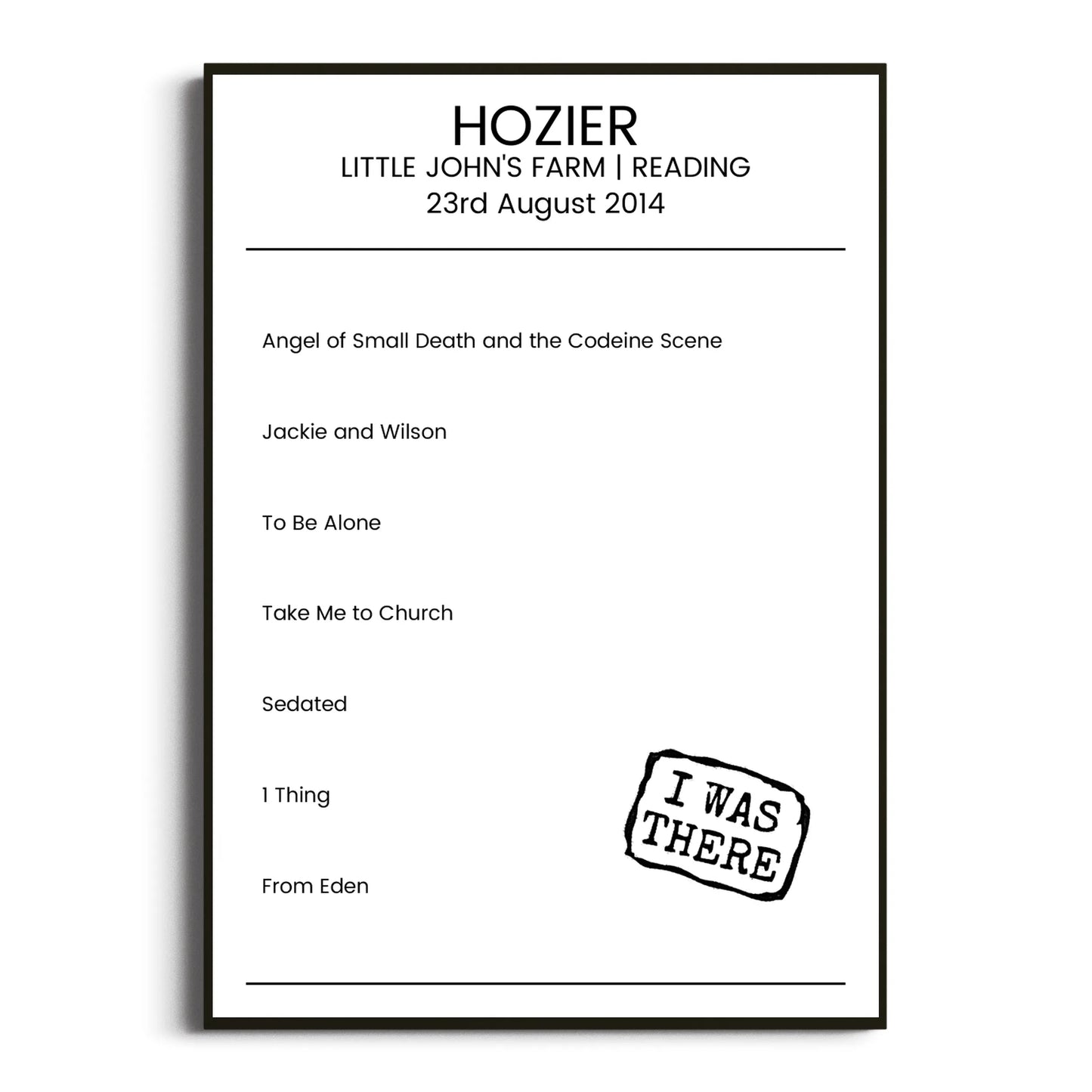 Hozier Reading 23 August 2014 Setlist Poster