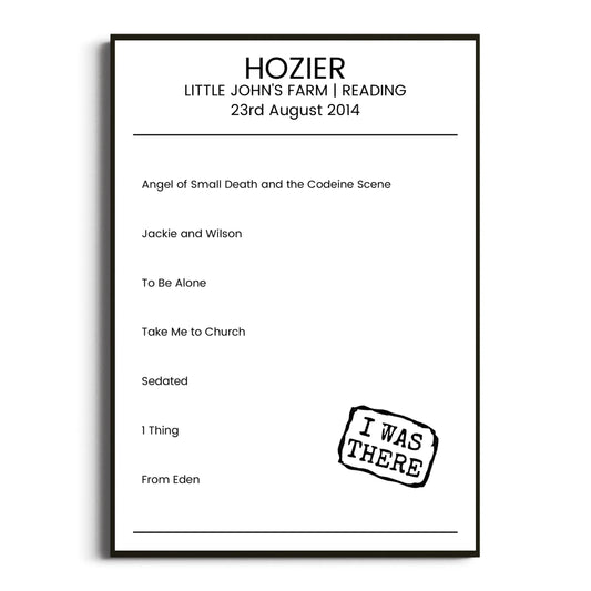 Hozier Reading 23 August 2014 Setlist Poster