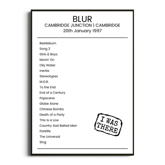 Blur Cambridge 20 January 1997 Setlist Poster