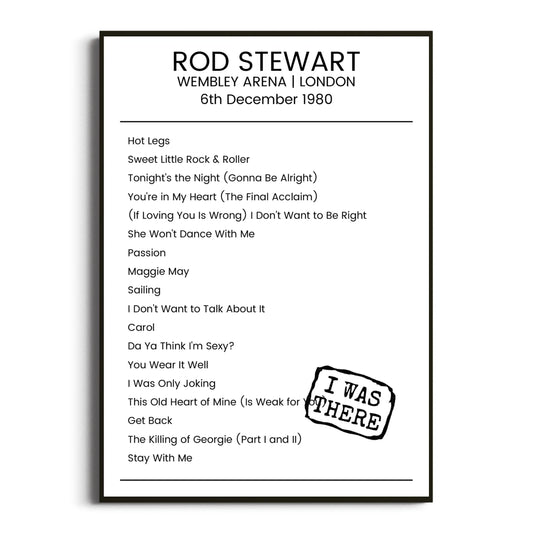 Rod Stewart London 06 December 1980 Setlist Poster