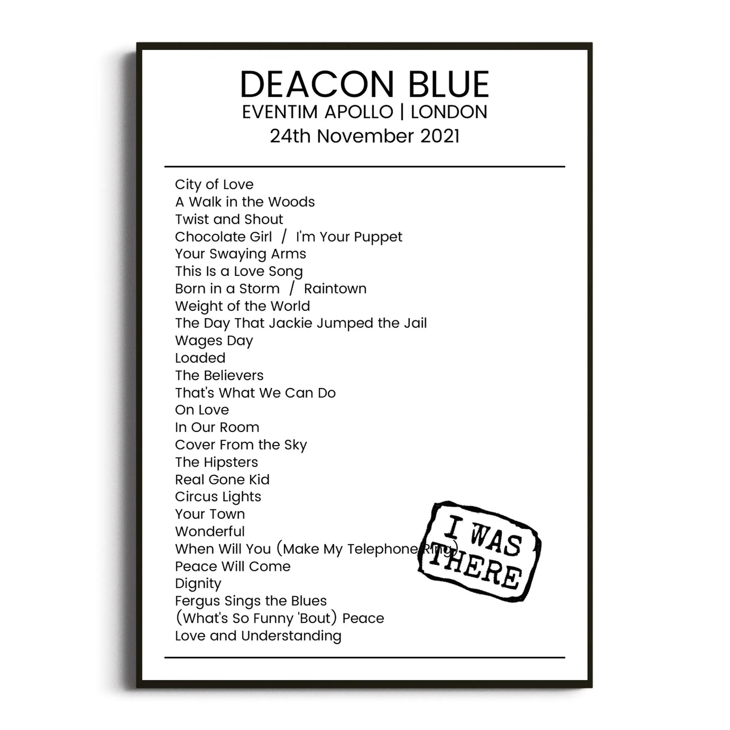 Deacon Blue London 24 November 2021 Setlist Poster