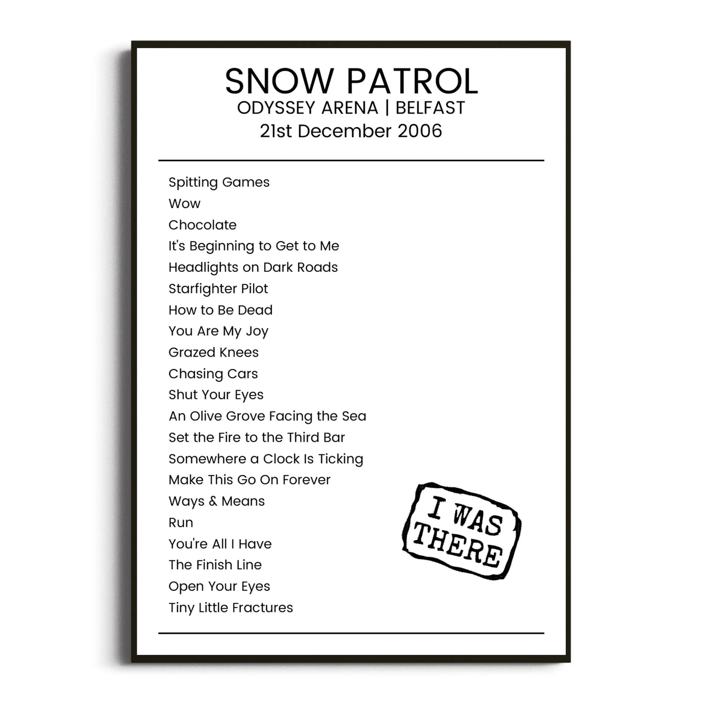 Snow Patrol Belfast 21 December 2006 Setlist Poster