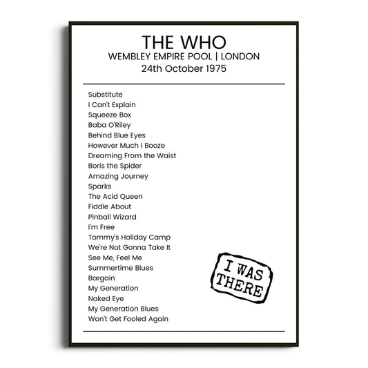 The Who London 24 October 1975 Setlist Poster