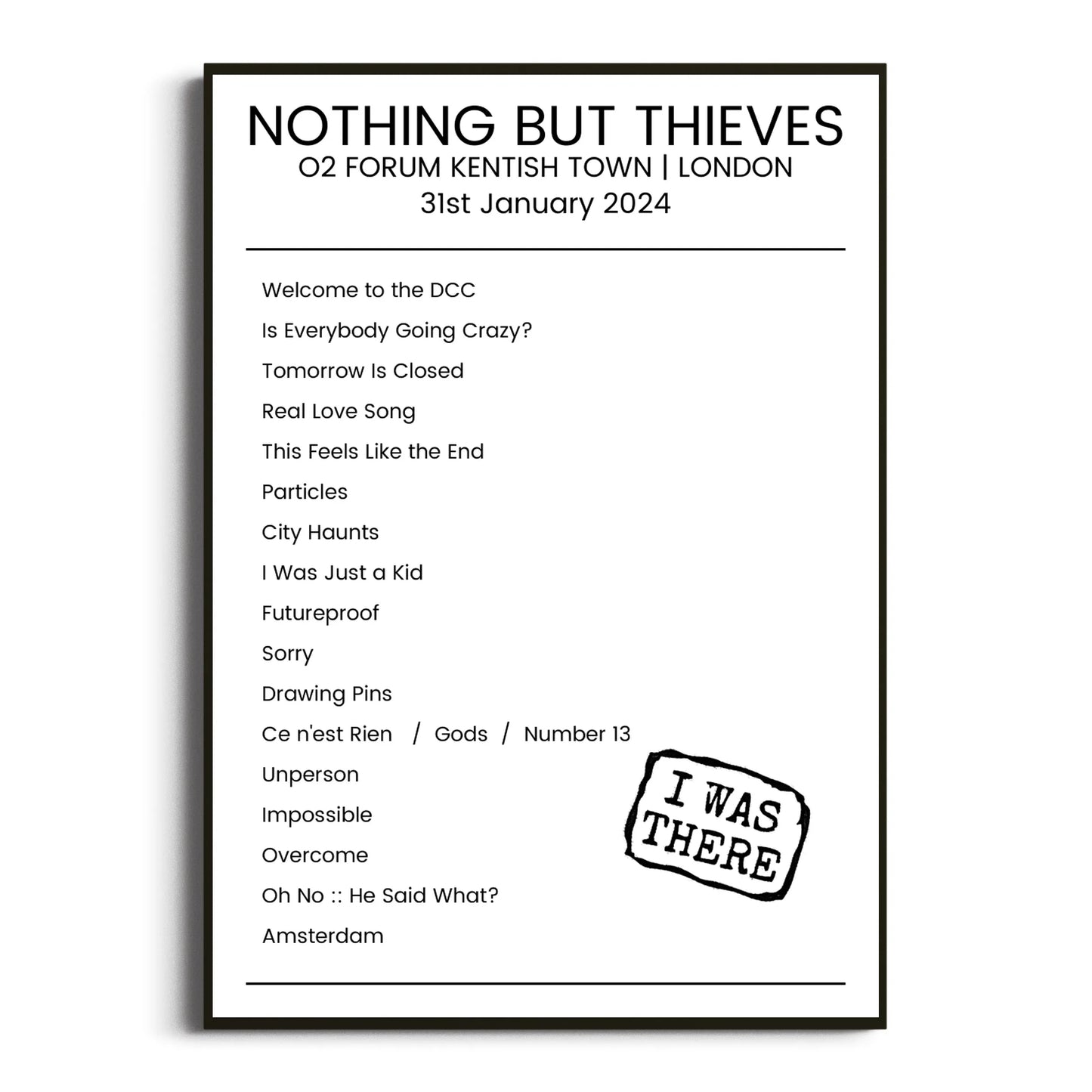 Nothing But Thieves London 31 January 2024 Setlist Poster