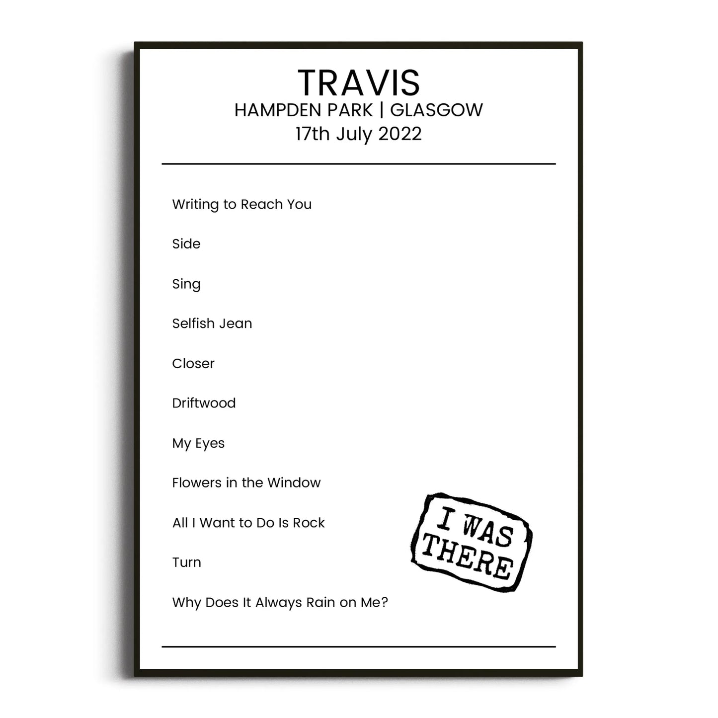 Travis Glasgow 17 July 2022 Setlist Poster