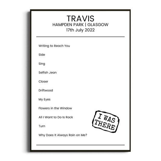 Travis Glasgow 17 July 2022 Setlist Poster