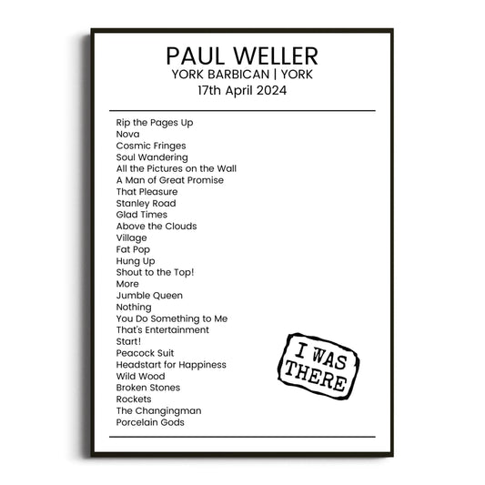 Paul Weller York 17 April 2024 Setlist Poster