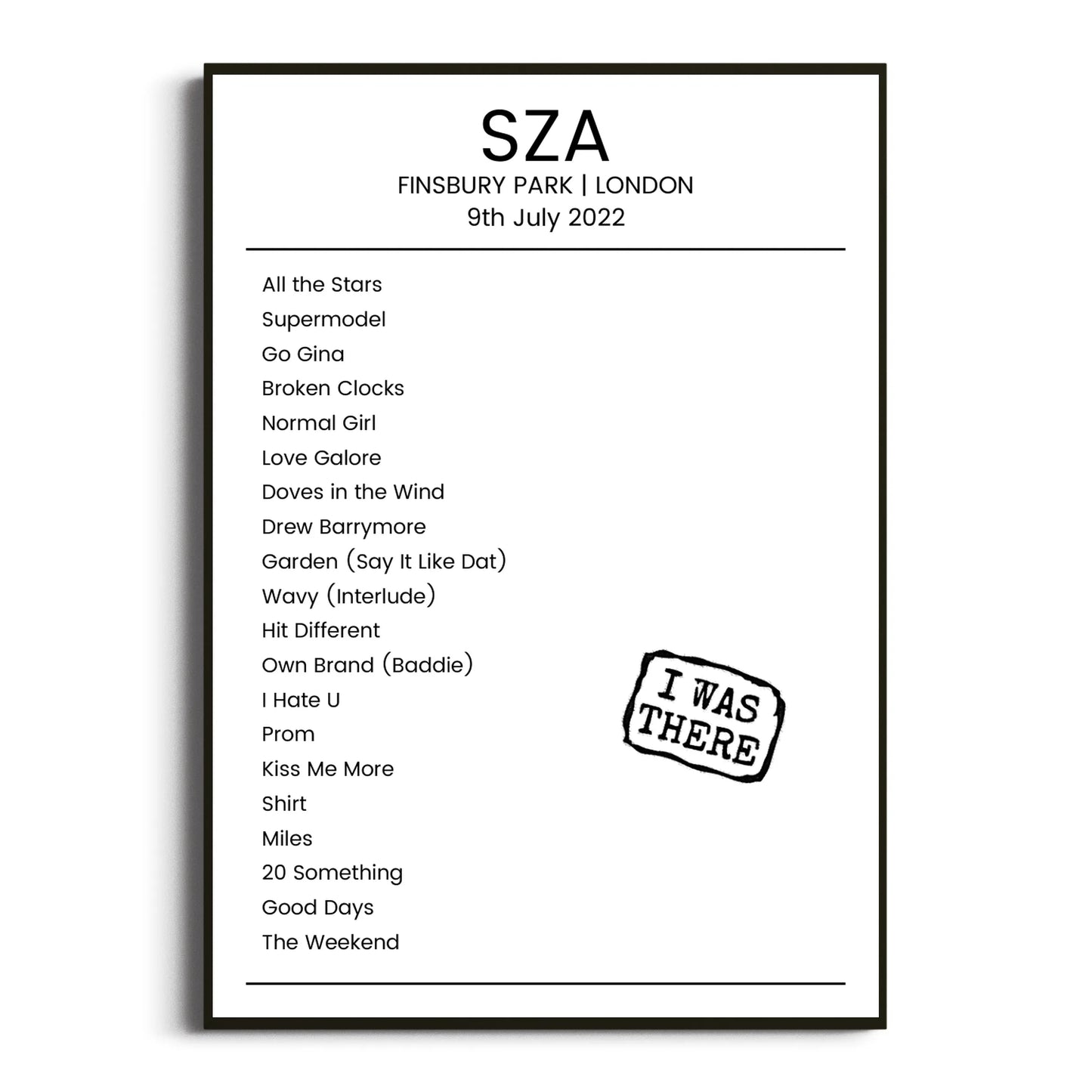 SZA London 09 July 2022 Setlist Poster