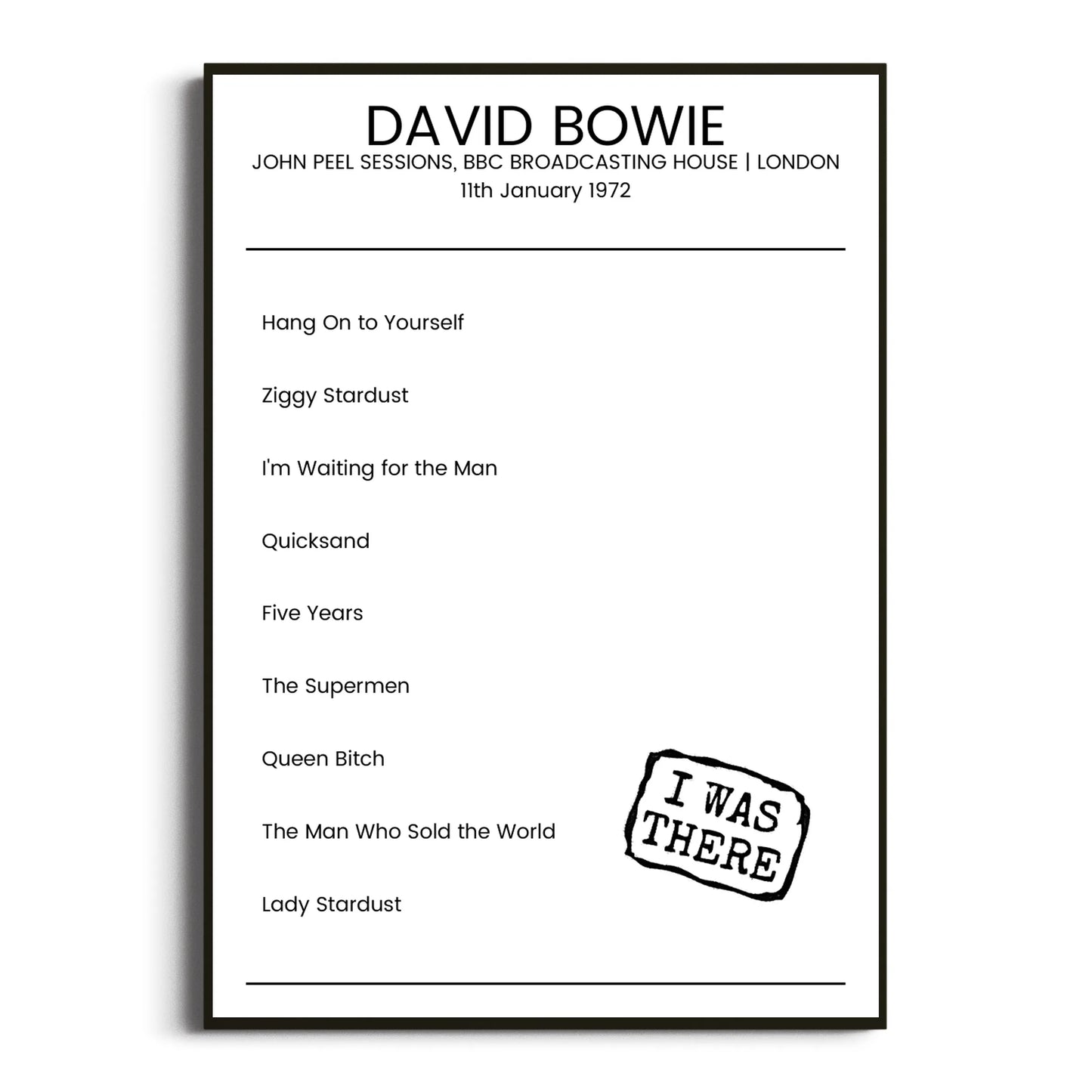 David Bowie London 11 January 1972 Setlist Poster