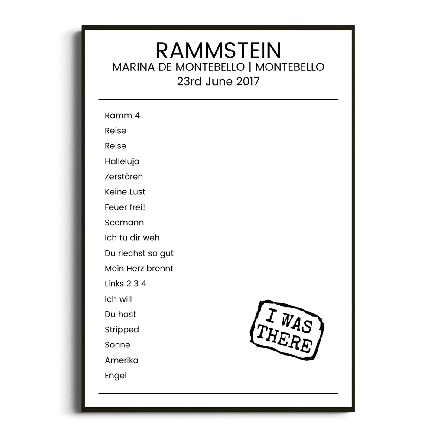 Rammstein Montebello 23 June 2017 Setlist Poster