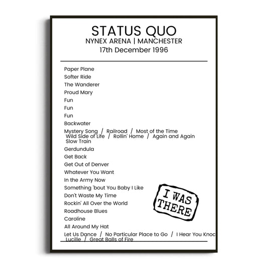 Status Quo Manchester 17 December 1996 Setlist Poster