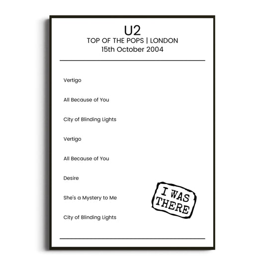 U2 London 15 October 2004 Setlist Poster