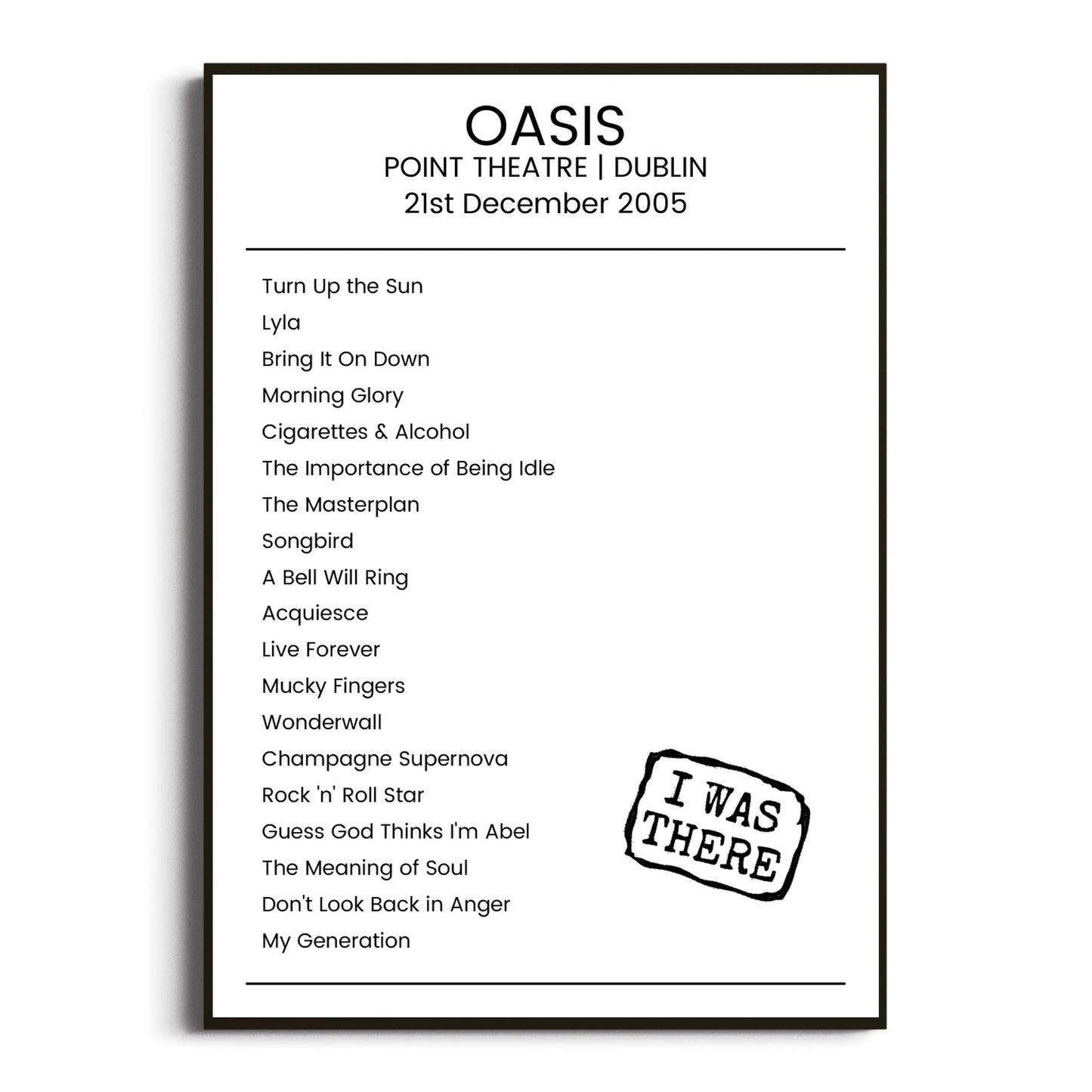 Oasis Dublin 21 December 2005 Setlist Poster