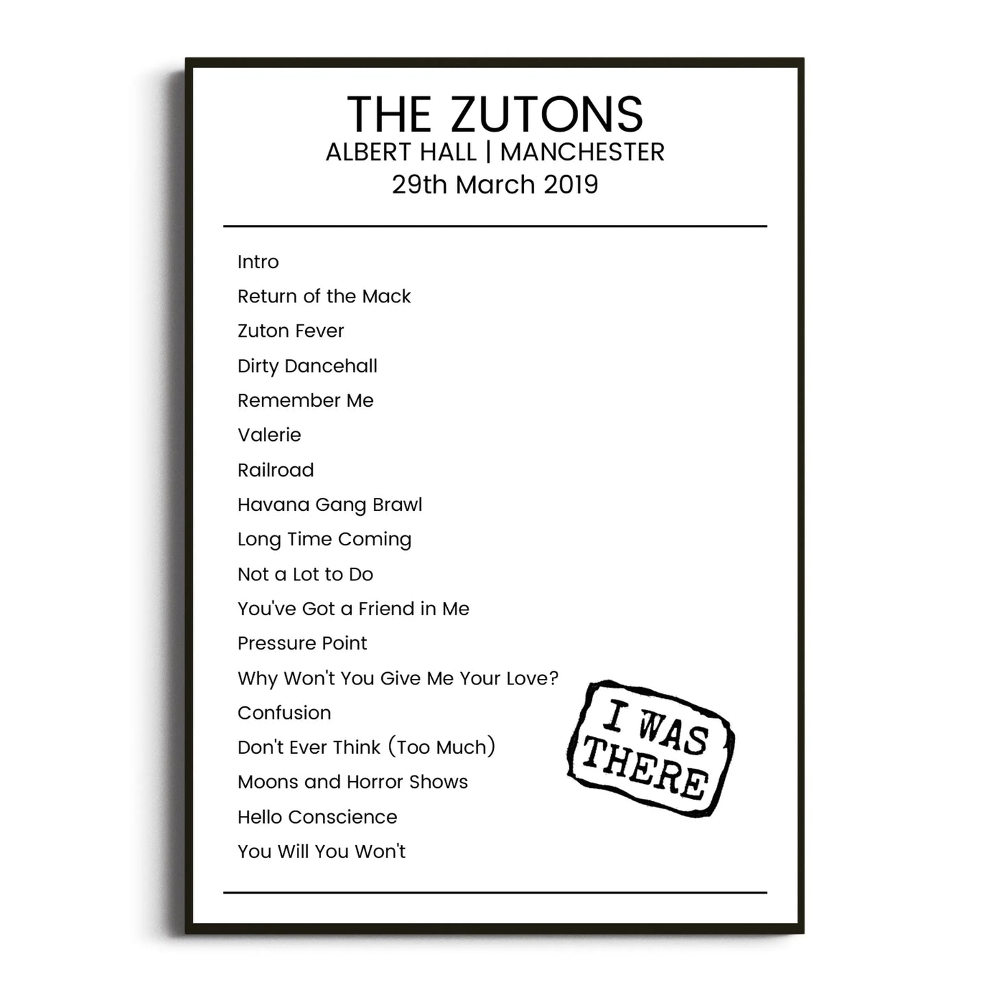 The Zutons Manchester 29 March 2019 Setlist Poster