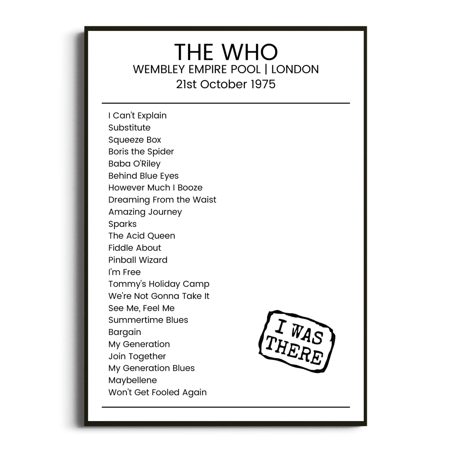 The Who London 21 October 1975 Setlist Poster