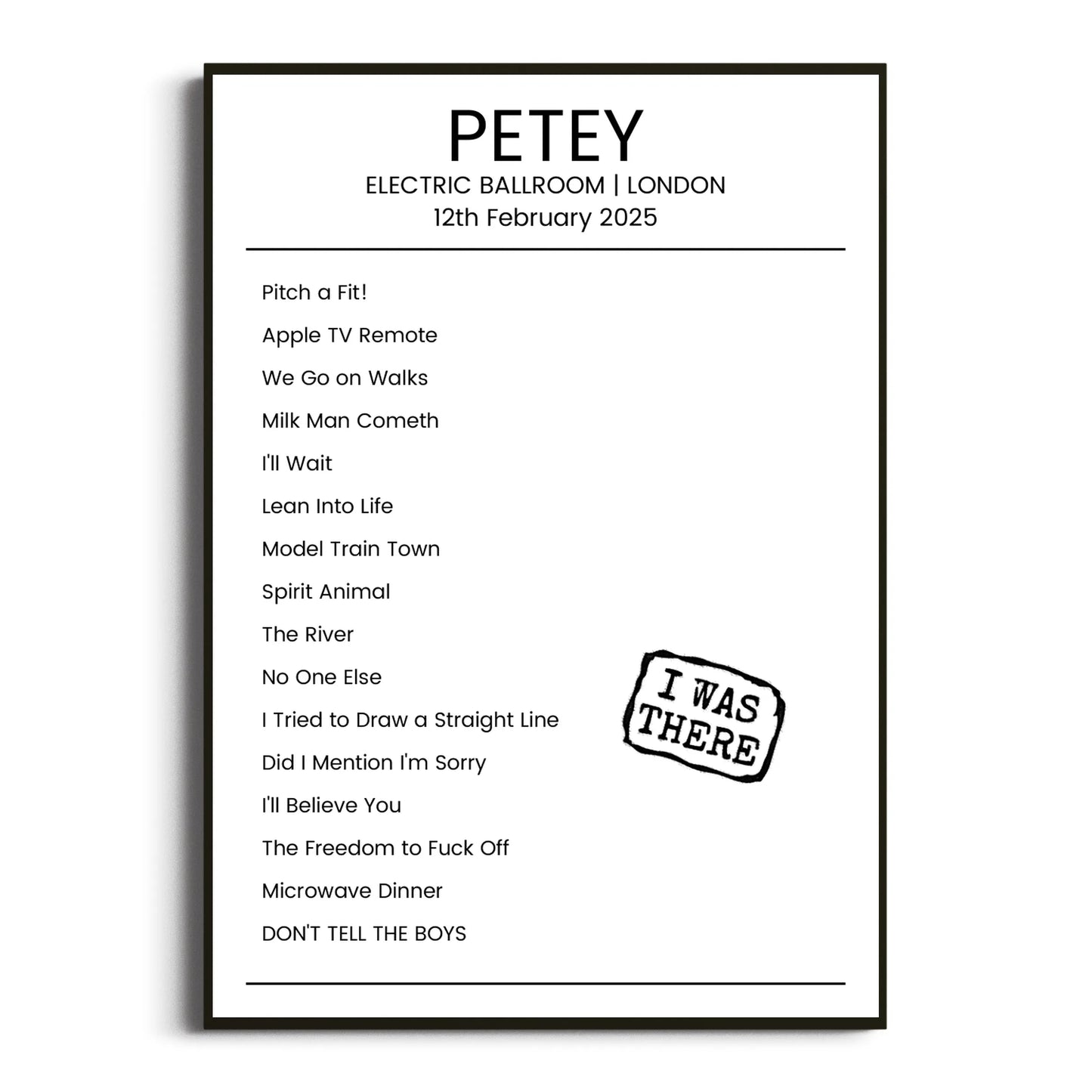 Petey London 12 February 2025 Setlist Poster