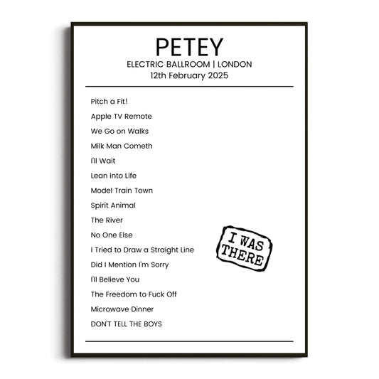 Petey London 12 February 2025 Setlist Poster