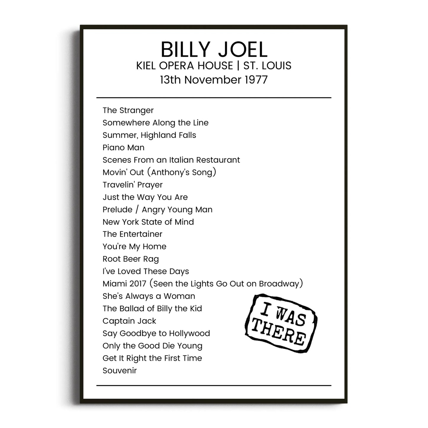 Billy Joel St. Louis 13 November 1977 Setlist Poster