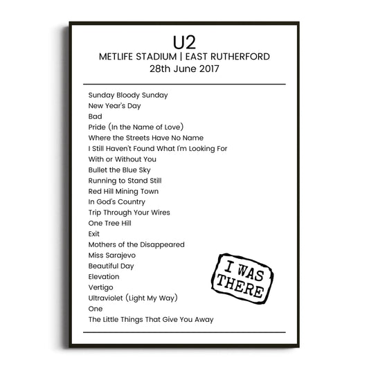 U2 East Rutherford 28 June 2017 Setlist Poster