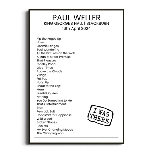 Paul Weller Blackburn 16 April 2024 Setlist Poster