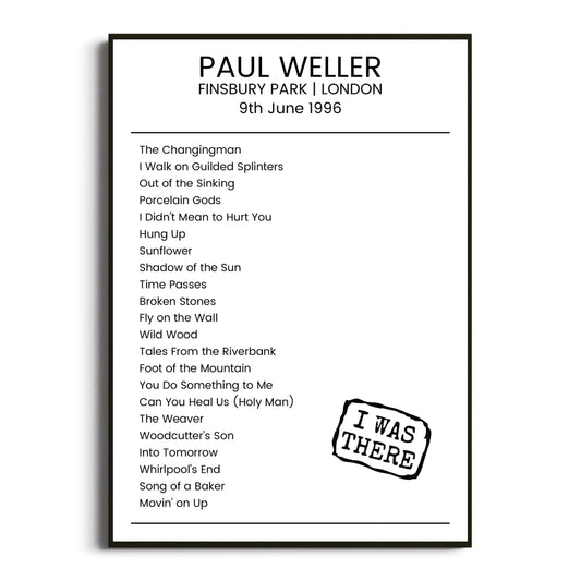 Paul Weller London 09 June 1996 Setlist Poster