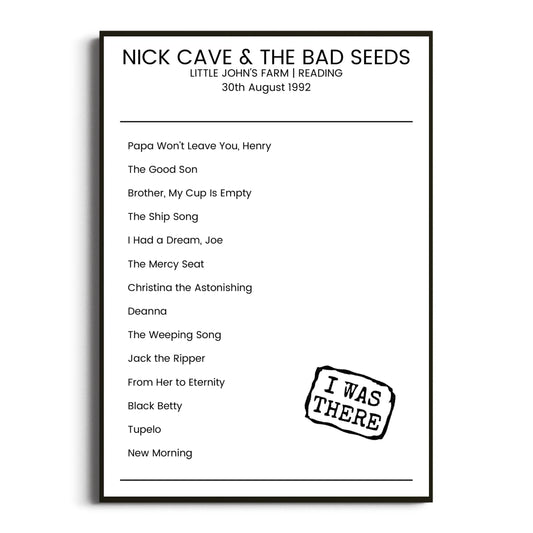 Nick Cave & the Bad Seeds Reading 30 August 1992 Setlist Poster