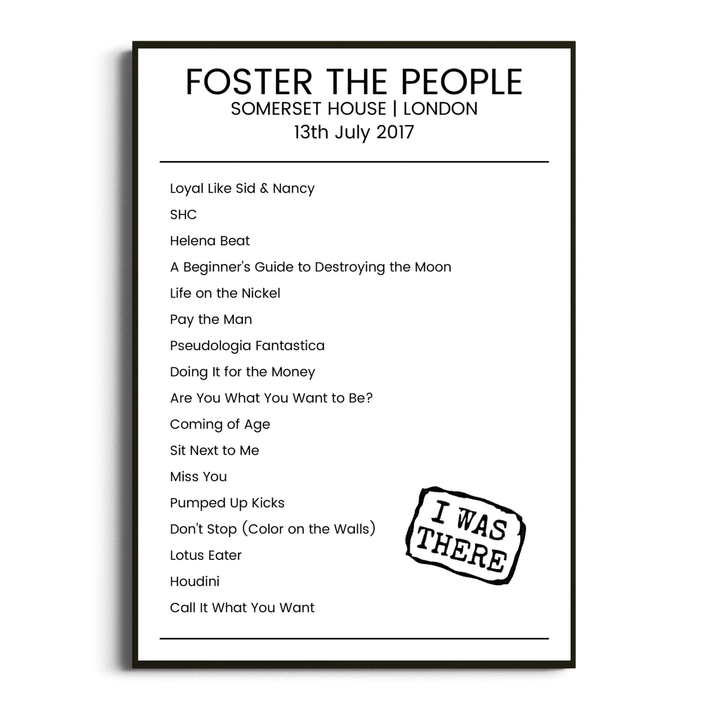 Foster the People London 13 July 2017 Setlist Poster