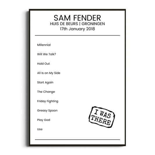 Sam Fender Groningen 17 January 2018 Setlist Poster