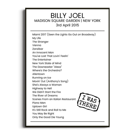 Billy Joel New York 03 April 2015 Setlist Poster