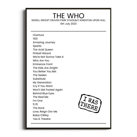 The Who Kingston upon Hull 06 July 2023 Setlist Poster