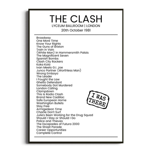 The Clash London 20 October 1981 Setlist Poster