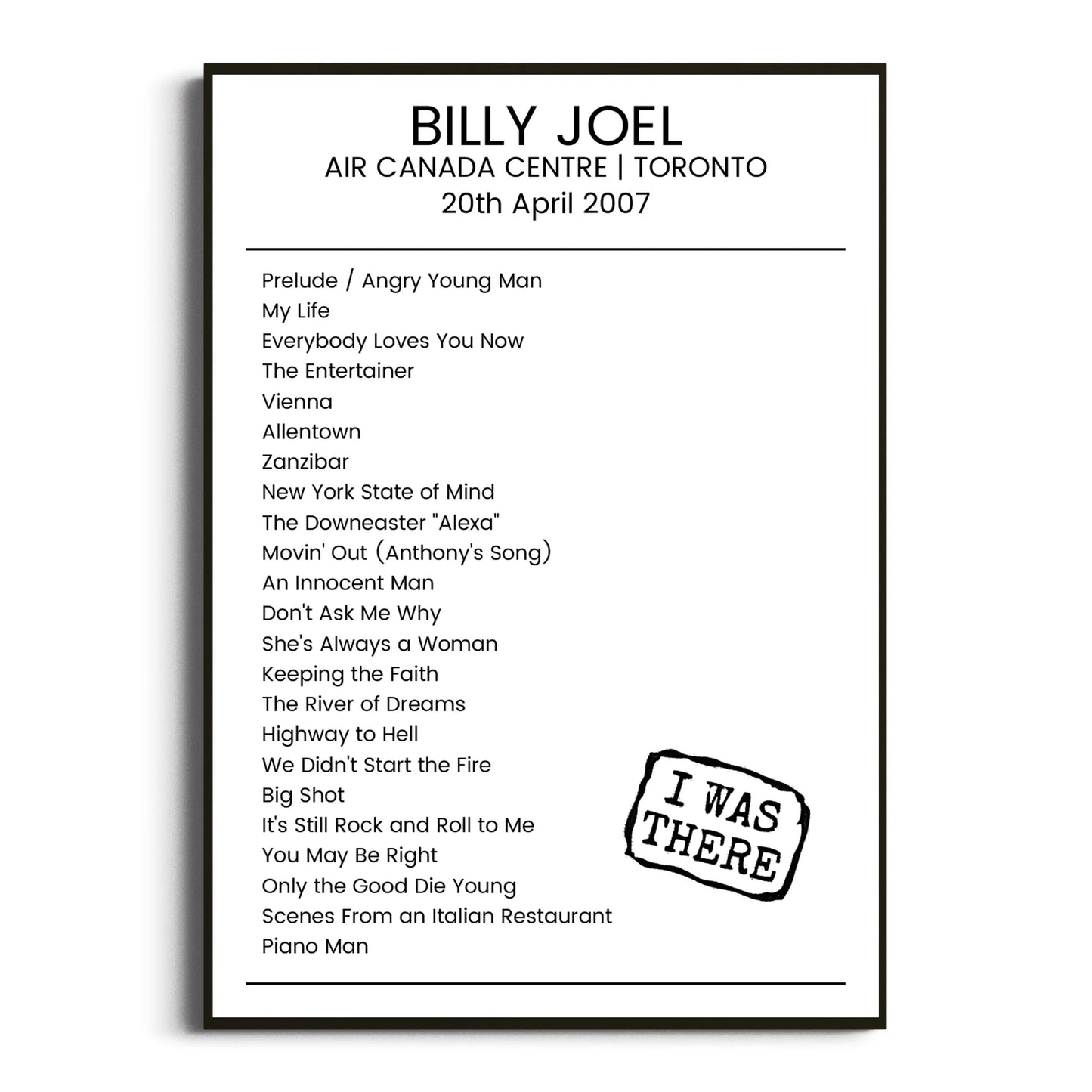 Billy Joel Toronto 20 April 2007 Setlist Poster