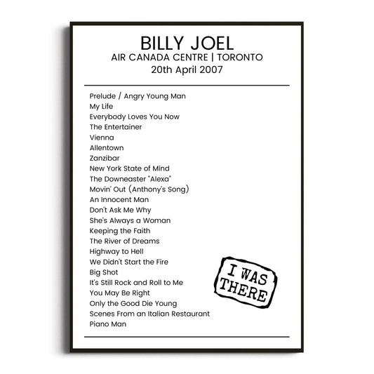 Billy Joel Toronto 20 April 2007 Setlist Poster