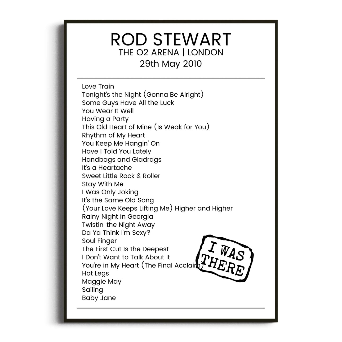 Rod Stewart London 29 May 2010 Setlist Poster