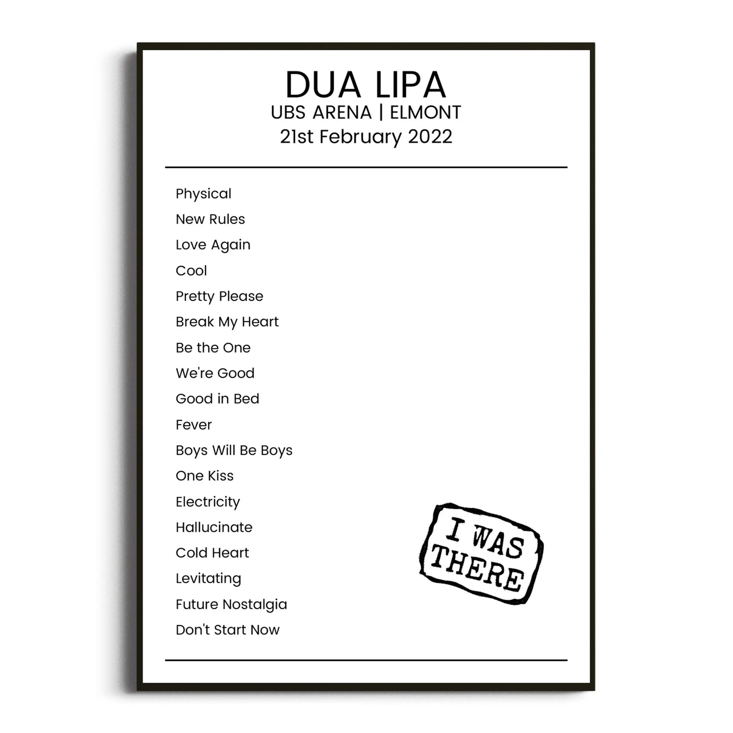 Dua Lipa Elmont 21 February 2022 Setlist Poster