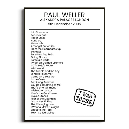 Paul Weller London 05 December 2005 Setlist Poster