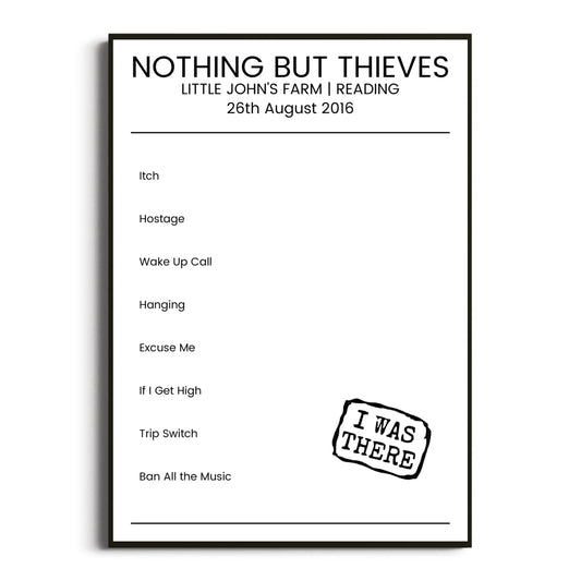 Nothing But Thieves Reading 26 August 2016 Setlist Poster