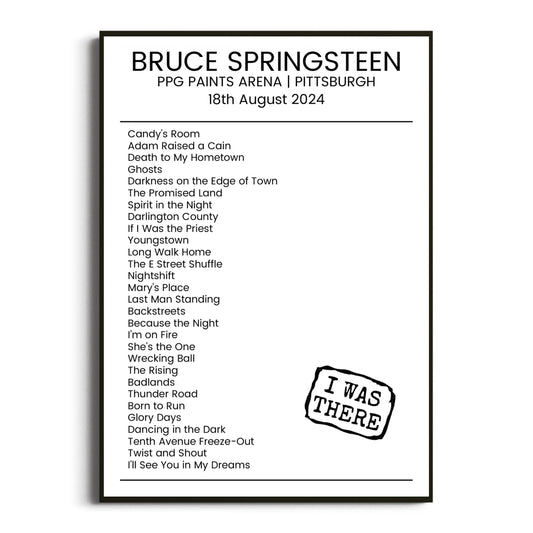 Bruce Springsteen Pittsburgh 18 August 2024 Setlist Poster